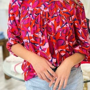 MICHELLE MCDOWELL Whitney Top In Forget Me Not Pink, Red M NWOT